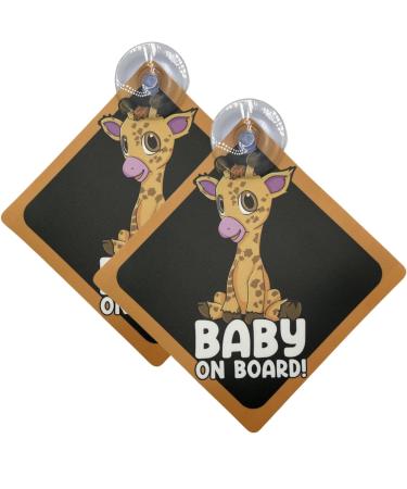 Litltle Ducklings 2 pcs Baby on Board Car Warning Baby on Board Sticker Sign for Car Warning with Suction Cups (Giraffe)