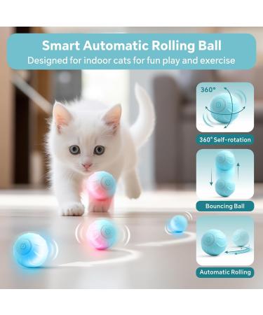 Baytion Interactive Cat Toy Ball - Automatic Moving Rolling Cat Toy with Light | Rechargeable | 2 Modes | Extended Playtime | Indoor Cat Kitten Toy - Blue - Buy Online on GoSupps.com