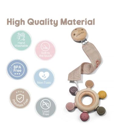 Personalized Tyry.hu Pacifier Chain for Boys & Girls - 2 Pack Pink & Khaki Cotton Clips with Wood Clip - Perfect Baby Gift - Buy Online on GoSupps.com