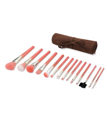 Bdellium Tools Professional Makeup Brush Pink Bambu Series - Complete 14pc. Brush Set with Roll-Up Pouch