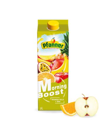 Pfanner Moning Boost Drink (1 x 2 l) - yellow fruit nectar with 40% fruit content - Multi -fruit drink with minerals and vitamins B C E Morning Boost 2 L (1 SPACE)