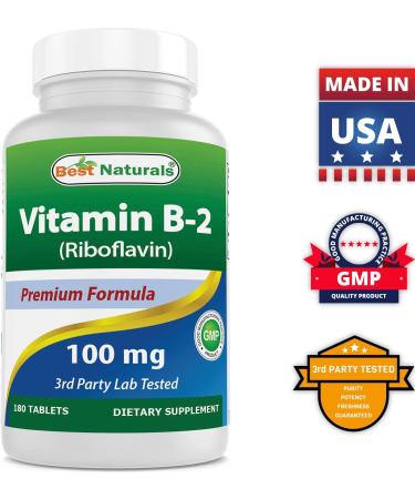Best Naturals Vitamin B2 (Riboflavin) 100mg 180 Tablets - Premium Formula | 3rd Party Lab Tested - Buy Online on GoSupps.com