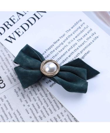 Inilbran Vintage Satin Bow Hair Barrettes Green Velvet Satin Bow Hair Clips Winter Ribbon Bow Headclip Barrette French Pearl Bowknot Hairclip Decorative Hair Accessories for Women(Green) - Buy Online on GoSupps.com