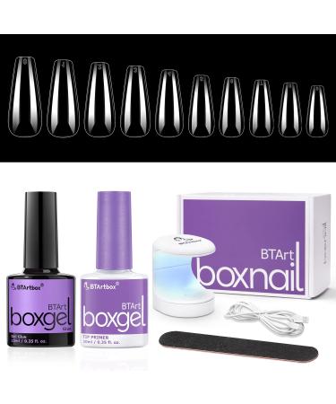 Gel Nail Kit - BTArbox Coffin Soft Gel Nail Tips  300PCS Ballerina Nail Tips and Glue Gel Kit with Gel Nail Glue  Tip Primer and Nail Lamp  Acrylic Nail Extension Kit for Fast Manicure