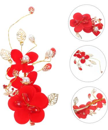 Angoily Red Flower Hair Clip Hair Jewels for Women Bridal Hair Headpiece Bridal Hairpin Bridal Headpiece Flower Side Hair Clips Hair Pin Red Crystal Lace Pearl Flower Bridesmaid - Buy Online on GoSupps.com