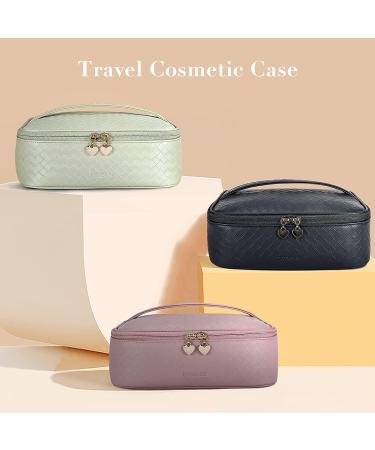 ECOSUSI Women's Leather Makeup Bag | Large Travel Toiletry Organizer with Brush Pocket | Black Cosmetic Case for Brushes & Accessories - Buy Online on GoSupps.com