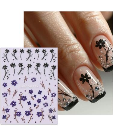 JMEOWIO 3D Embossed Flower Nail Art Stickers Decals Self-Adhesive 5D Spring Summer Black Purple Floral Nail Supplies Nail Art Design Decoration Accessories 4 Sheets - Buy Online on GoSupps.com