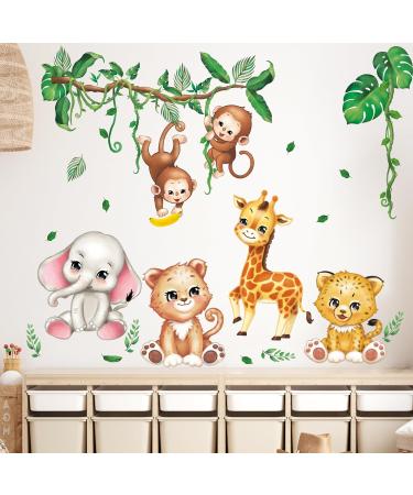 DECOWALL DS12-8073 Jungle Animals Wall Decals | Elephant Giraffe Safari Stickers for Baby Nursery & Kids Room | Cute Baby Animal Wall Decor - Buy Online on GoSupps.com