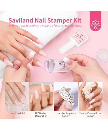 Saviland Nail Stamp Set 03 - Sheerness Jelly French Tip & Pink Gel Polish | Nail Accessories & Stamper for Stunning French Nail Designs - Buy Online on GoSupps.com