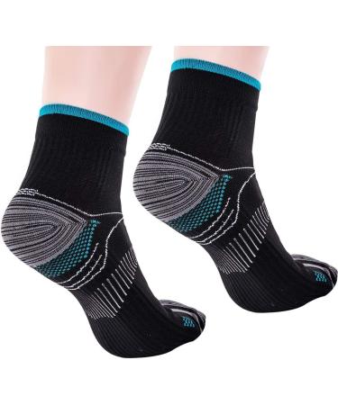 Compression Socks 6 Pairs - Arch Support Plantar Fasciitis Relief - Athletic Low Cut Foot Socks for Men & Women - Blue/Black - S-M - Buy Online on GoSupps.com
