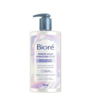 Bior Hydrate & Glow Gentle Cleanser Hydrating Face Wash for Dry Sensitive Skin infused with Prebiotics and Coconut Water | Dermatologist Tested Cruelty Free Fragrance Free and SLS/SLES Sulfate Free (200mL)