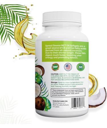 Sprout Source Keto MCT Oil Softgels 1000mg: 90-Day Supply Premium C8 & C10 Blend for Sustained Energy and Weight Management Made from Natural Coconut Oil Non-GMO Gluten-Free 90 softgels - Buy Online on GoSupps.com