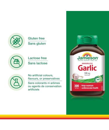 Jamieson Odourless Garlic 500mg 300 Softgels - Buy Online on GoSupps.com