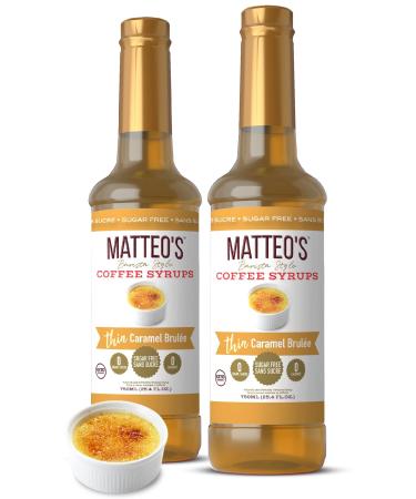 Matteo's Barista Style Sugar-Free Coffee Syrup Caramel Brulee Flavor Zero Calories and Sugar Keto Friendly Ideal for Lattes Cappuccinos Espresso Americano Indulgent Taste 25.4 Oz 2-Pack 750 ml (Pack of 2)