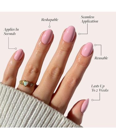 Glamnetic Press On Nails - Think Pink | Reusable Short Oval Light Pastel Pink Nails | 30 Nail Kit with 15 Sizes - Buy Online on GoSupps.com