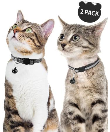 Taglory Reflective Cat Collars 2 Pack with Bell | Breakaway Girl Boy Kitten Collar | Adjustable 7.5-12.5 inches | Black - Buy Online on GoSupps.com