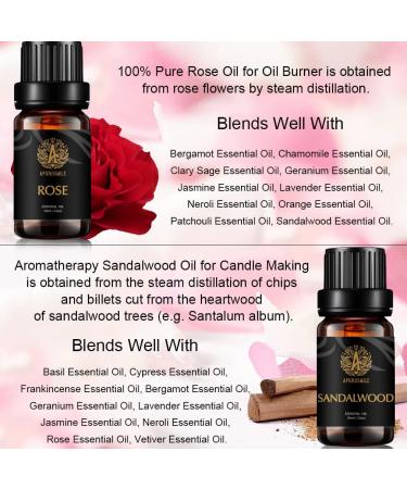 Aromatherapy Rose Essential Oil Set for Air Freshener 100% Pure Sandalwood Essential Oils for Candles Making 2X10ml Aromatherapy Sandalwood Oils Set for Diffuser 100% Pure Rose Oils for Humidifier - Buy Online on GoSupps.com