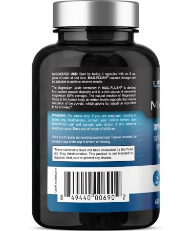 US Metabolics Mag Flush Magnesium Oxide Capsules 750mg 120 Vcaps - Oxygenated Magnesium Oxide Supplement for Constipation Relief Colon Cleanse Laxative and Digestion Support for Women and Men - Buy Online on GoSupps.com