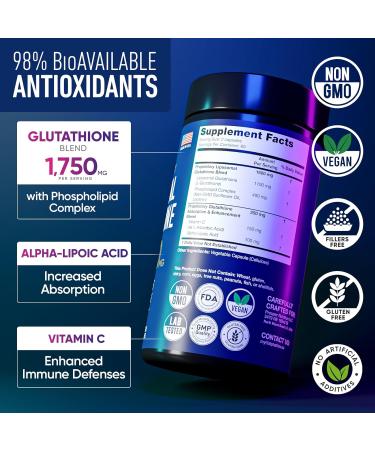 Liposomal Glutathione Supplement 1750MG - Antioxidant Complex with Vitamin C for Liver Detox & Immune Support - 120 Caps - Buy Online Internationally - Buy Online on GoSupps.com