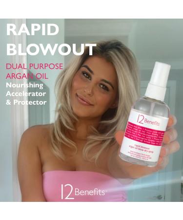 12 Benefits RAPID BLOWOUT ARGAN OIL SPRAY - Cut Blow Dry Time by 40% - Heat Protectant Nourishes Smooths Frizz Adds Shine & Softens Damaged Hair 4 Fl Oz - Buy Online on GoSupps.com