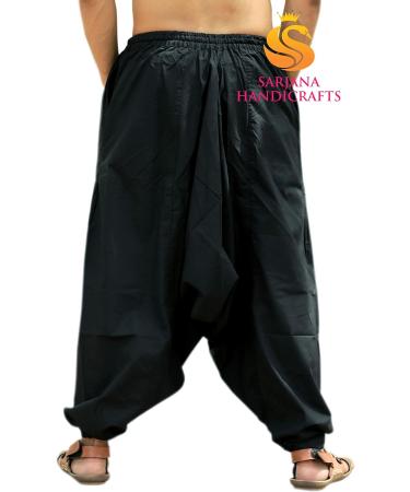 Buy SARJANA HANDICRAFTS Men's Harem Pants - Cotton Boho Trousers One Size - Stylish Black Design | International Shipping - Buy Online on GoSupps.com
