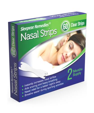 Sleepeze Remedies x60 Nasal Strips Clear Large Nose Strips to Stop Snoring Snore Strip to Help You Breathe Through Your Nose Snore Stopper Anti Snoring Breathing aids for Sleep (x60 New) 60 Count (Pack of 1)