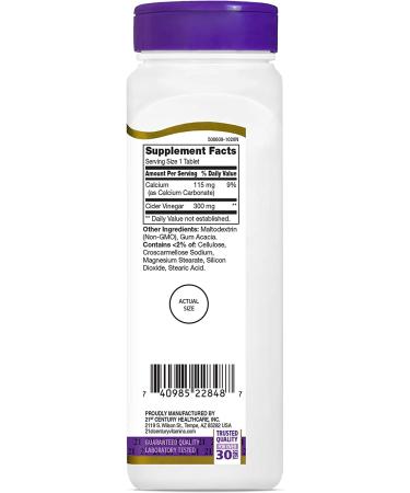 21st Century Apple Cider Vinegar 300 mg - 250 Tablet Supplement for Health - Buy Online on GoSupps.com