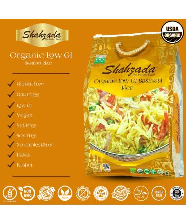 Shahzada Diabetic Friendly Basmati Rice 10 lbs | Low G.I. Index | USDA Certified Organic | Extra Long Grain | Vegan & Non-GMO | Resealable Bag for Freshness - Buy Online on GoSupps.com