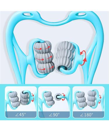 Manual Neck Massage Roller - 6 Balls Dual Pressure Point Shiatsu Massager for Deep Pain Relief - Light Blue - Buy Online on GoSupps.com