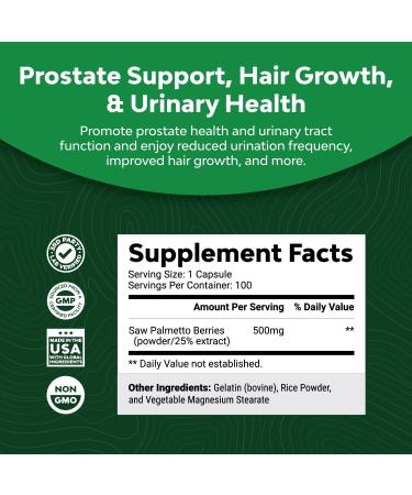 Saw Palmetto Extract Capsules - Hair Growth Supplement for Men & Women - Promotes Faster Growth with Hair Vitamins - 100% Pure Formula - Buy Online on GoSupps.com