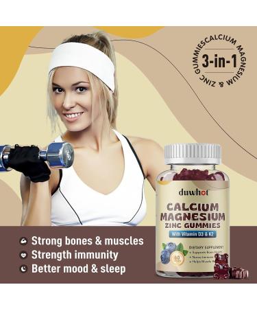 Calcium Magnesium Zinc Gummies for Women, Chewable Calcium Supplement 1000 mg Vitamin D3 & K2, Bone & Nerve Health, Muscle Function, Immune Support & Stress Relief, Blueberry Flavor, 60 Ct 1 Count (Pack of 60) - Buy Online on GoSupps.com