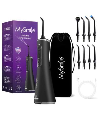 MySmile LP211 Cordless Advanced Water Flossers for Teeth 5 Cleaning Modes Rechargeable Power Dental Flosser 8 Replacement Jet Tips IPX 7 Waterproof Dental Irrigador with Portable Travel Storage Pouch Black