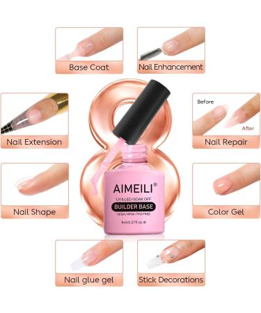 AIMEILI Gel Nail Polish 8 in 1 Builder Base Sheer Color Long Lasting UV LED Soak Off Manicure Pedicure - 10ml (Pack of 1) - Buy Online on GoSupps.com