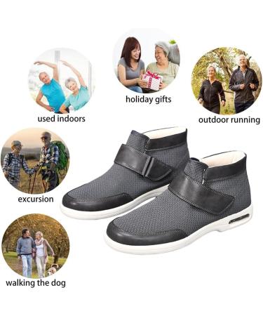 Adjustable Closure Diabetic Shoes for Women | Comfortable Wide Fit Non-Slip Edema Footwear | Perfect Gift for Mother's Day Birthdays Anniversaries - Black & Gray - Buy Online on GoSupps.com