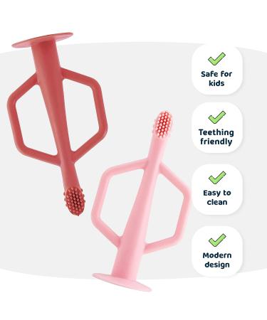 Buy Silicone Training Toothbrush for Babies - Flexible Suction Base & Easy Grip Handle (Rose Burgundy 2-pk) | International Shipping Available - Buy Online on GoSupps.com