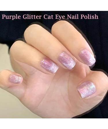 Cat Eye Gel Nail Polish Purple Glitter Magnetic Gel Nail Polish Purple Cat Eye Gel polish Soak Off UV/LED 10Ml Purple Sparkle Holographic 9D Cat Magnetic Nail Polish Nail Art Salon At Home - Buy Online on GoSupps.com
