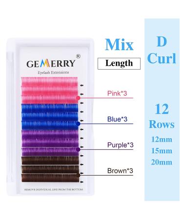 Colored Lash Extensions 0.07mm D Curl 20mm - Pink Blue Purple Brown - GEMERRY Classic Eyelashes (20mm) - Buy Online on GoSupps.com