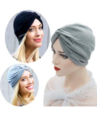 Beifon Women's Beanie Hat Turban - 2 Piece Elastic Printed Sleeping Cap for Hair Loss Muslim Headscarf - Black & Gray - Buy Online on GoSupps.com