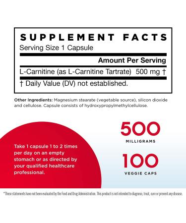 Jarrow Formulas L-Carnitine 500 mg - 100 Veggie Caps for Energy & Weight Support - Buy Online on GoSupps.com