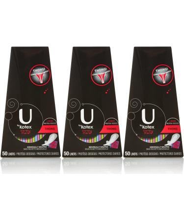 U by Kotex Barely There Thong Pantiliners - 50 Count (Pack of 3) | Ultra-Thin Liners for Discreet Protection - Buy Online on GoSupps.com