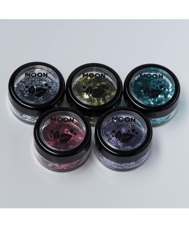 Biodegradable Eco-Glitter from Moon Glitter | 100% Organic Cosmetic Glitter Set for Face Body & Hair | 5-Series Set with Glitter Fixation Gel - Buy Online on GoSupps.com