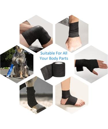 Self-Adhesive Legal Bandage - 5cm x 4.5m | Fixing Cohesive Bandage for First Aid & Sports | 6 Rolls Black - Ideal for Dogs Wrists & Feet - Buy Online on GoSupps.com