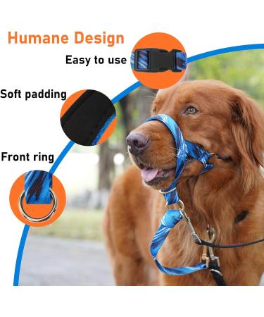 Shop No Pull Dog Halters - Gentle Head Halter for Small Medium & Large Dogs - Blue/White Printed Design - Easy Leash Control - Buy Online on GoSupps.com