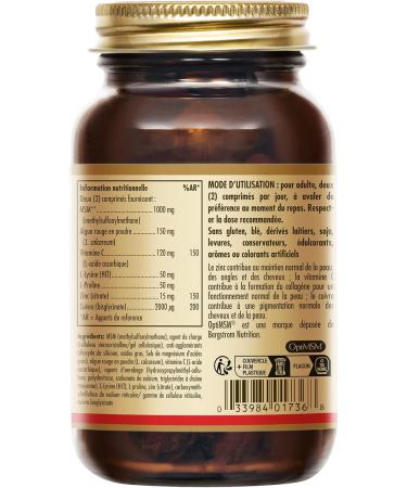 Solgar Skin Nails Hair - Beauty - Essential Nutrients: Zinc Vitamin C Amino Acids Copper - Patented Form of MSM - Food Supplement - Bottle of 120 tablets - Buy Online on GoSupps.com