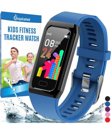 Inspiratek Kids Fitness Tracker for Girls and Boys Age 5-16 (4 Color)- Waterproof Fitness Watch for Kids with Heart Rate Monitor, Sleep Monitor, Calorie Counter and More - Kids Activity Tracker Blue