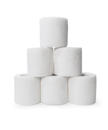 Self Adhesive Bandage Wrap Set: Bandage Roll and First Aid Wrap for Wounds -Non-Woven Breathable & Water-Resistant Vet Wrap for First Aid - White - Pack of 6 2 x 5 Yard