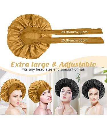 Jasilon Satin Sleeping Bonnet Set - Adjustable Silk Hair Wrap for Night - Black & Gold - Buy Online on GoSupps.com