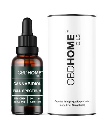 CBD HOME CBD HOME Oils - CBD Oil 40% - 50ml - Full Spectrum - Coconut Oil Base (MCT) & Organic Hemp Seed Oil - Omega 3-6-9 - Certified Cannabidiol 20.000mg - Made in EU