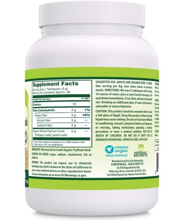 Herbal Secrets Whole Psyllium Husk Powder Supplement | 5 Grams per Serving | Non-GMO | Gluten-Free | Made in USA (16 Oz Pack of 1) - Buy Online on GoSupps.com