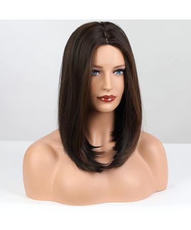 HAIRCUBE Short Dark Brown Bob Wig for Women - Shoulder Length Middle Part Synthetic Wig, Heat Resistant Fibre, Natural Daily Look - Buy Online on GoSupps.com